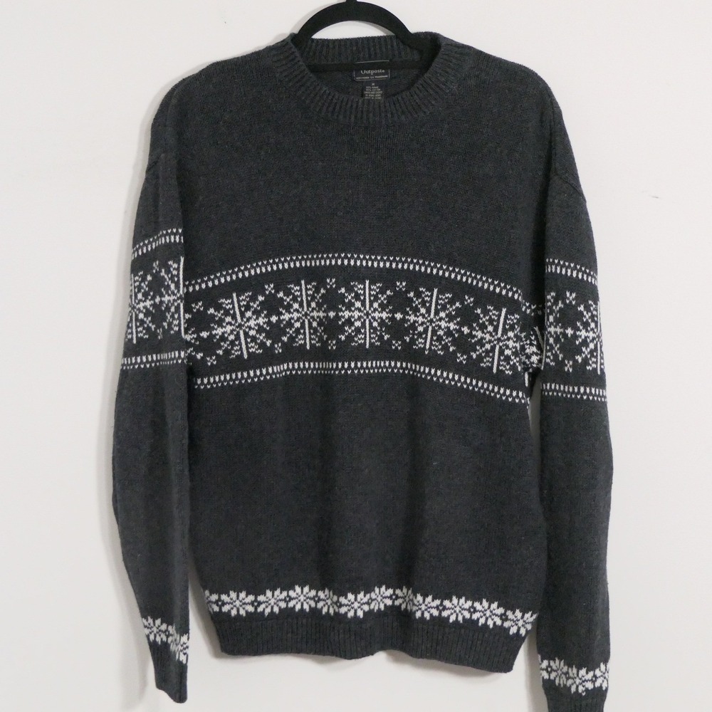 American Outpost Mens Sweater M Gray Fair Isle Snowflake Gorpcore Cabin Earthy
